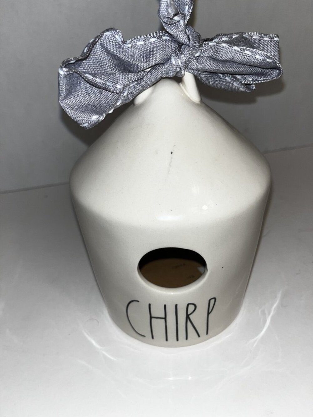 Rae Dunn Chirp Ceramic Birdhouse Ivory Blue Bird Graphic Farm Rustic Country